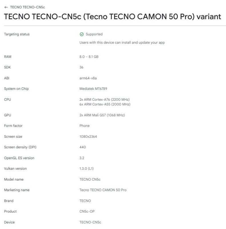 Tecno Camon 50 Pro