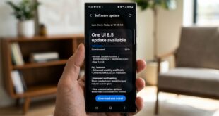 Smartphone affichant 'Mise à jour logicielle One UI 8.5